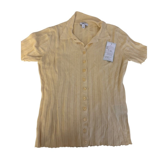 REISS Womens Knit Top Button Down Short Sleeve Yellow Size S