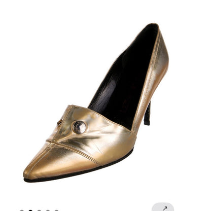Bruno Frisoni Metallic Gold Pointed Toe Stiletto Heels Shoes Women size 7.5