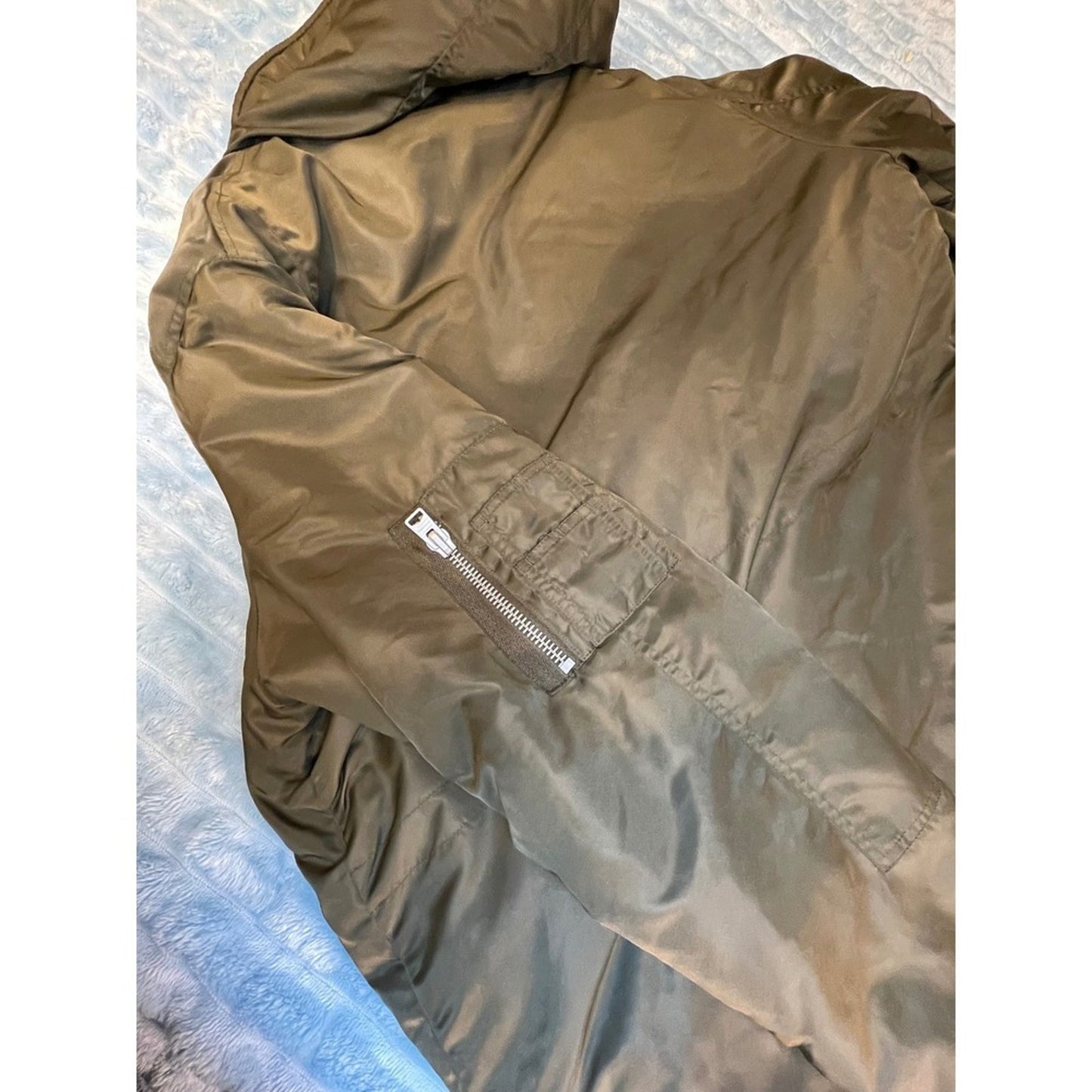 ALLSAINTS Olive Green Nylon Bomber Coat  With Multiple Zippers Size Small
