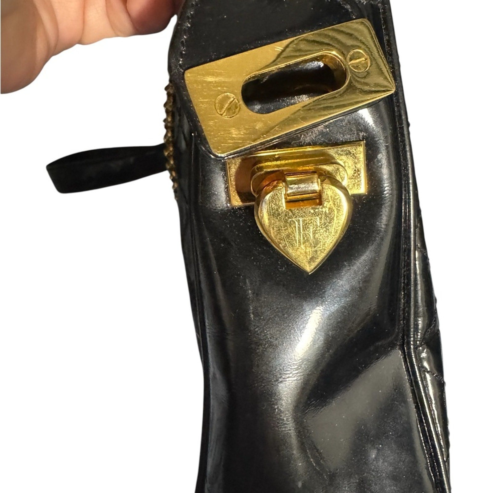 Escada Black Glossy Shoulder Bag with Gold Accents