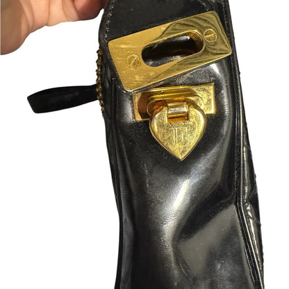Escada Black Glossy Shoulder Bag with Gold Accents