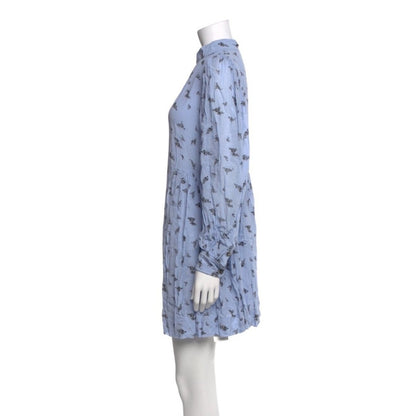 Ganni Printed Mini Dress Purple Black Long Sleeve Mock Neck Size M