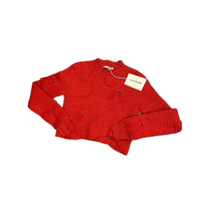 Acne Studios Red Embellished Knit Sweater Cropped  Long Sleeve NWT size M
