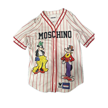 MOSCHINO H&M Disney Goofy Mickey Mouse Baseball Jersey Shirt Red White Striped