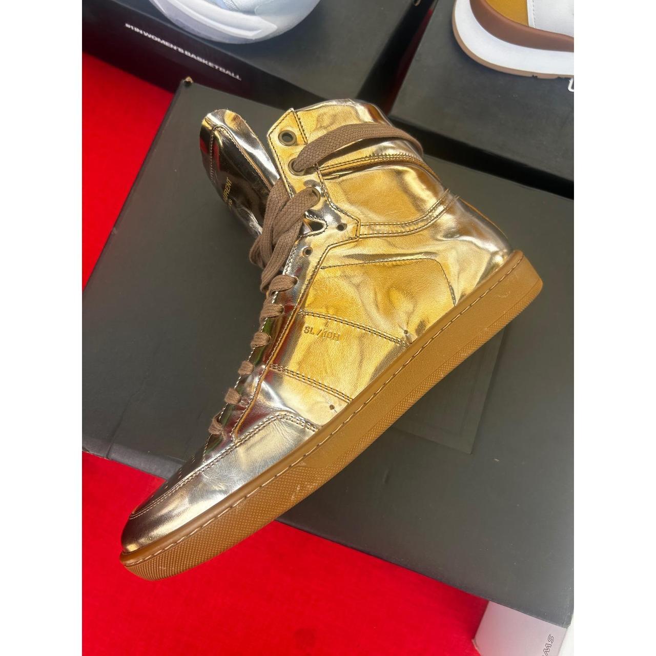Saint Laurent SL/10H Gold Metallic Leather High Top Sneakers Mens 40 RF 418026