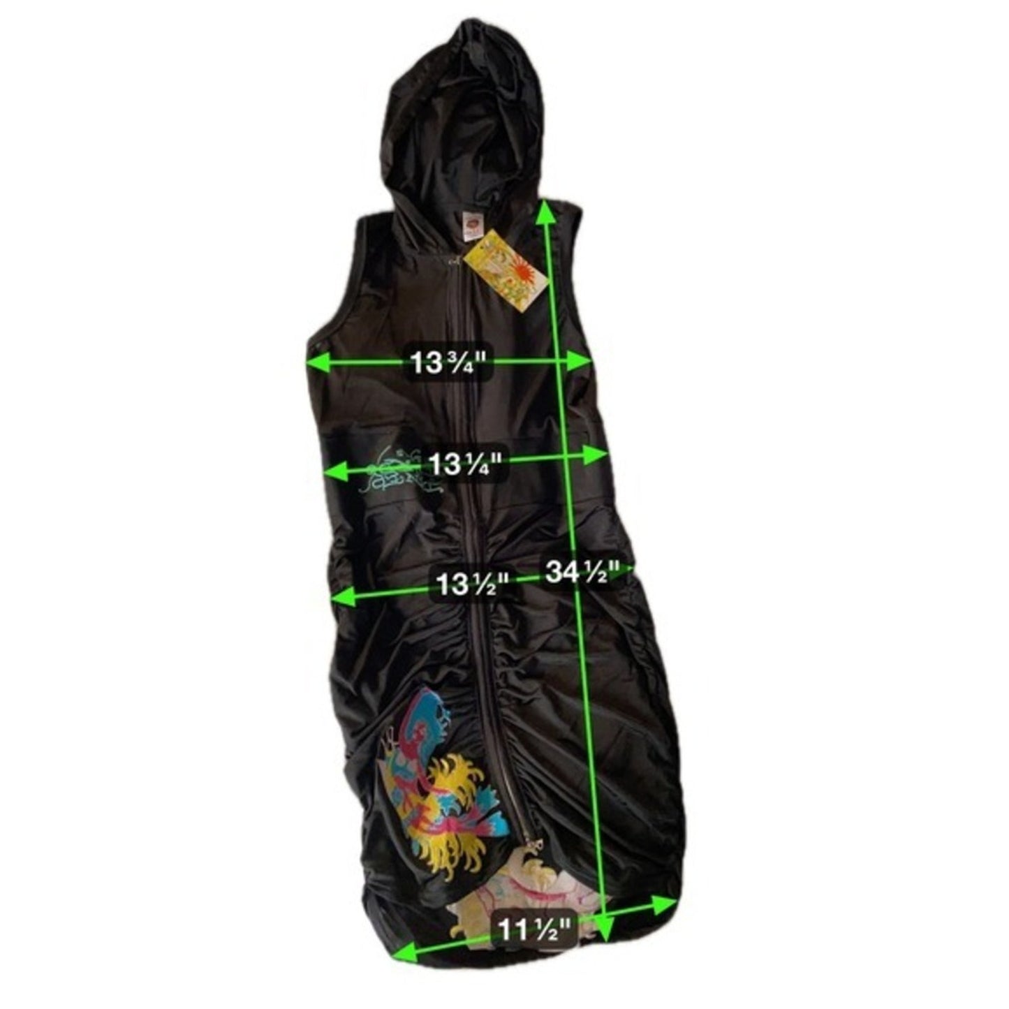 Ed Hardy Black Sleeveless Hooded Ruched Dress Embroidered Dragon Phoenix Size XL