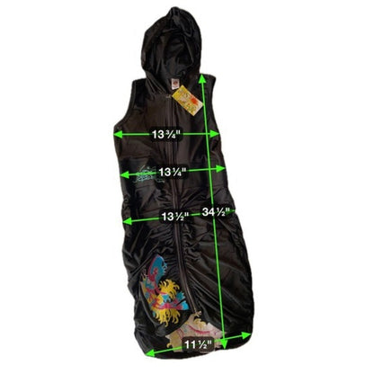 Ed Hardy Black Sleeveless Hooded Ruched Dress Embroidered Dragon Phoenix Size XL