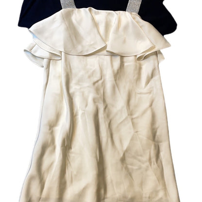 ROTATE Cream Satin Rhinestone Strap Ruffle Dress Mini Party Occasion size S