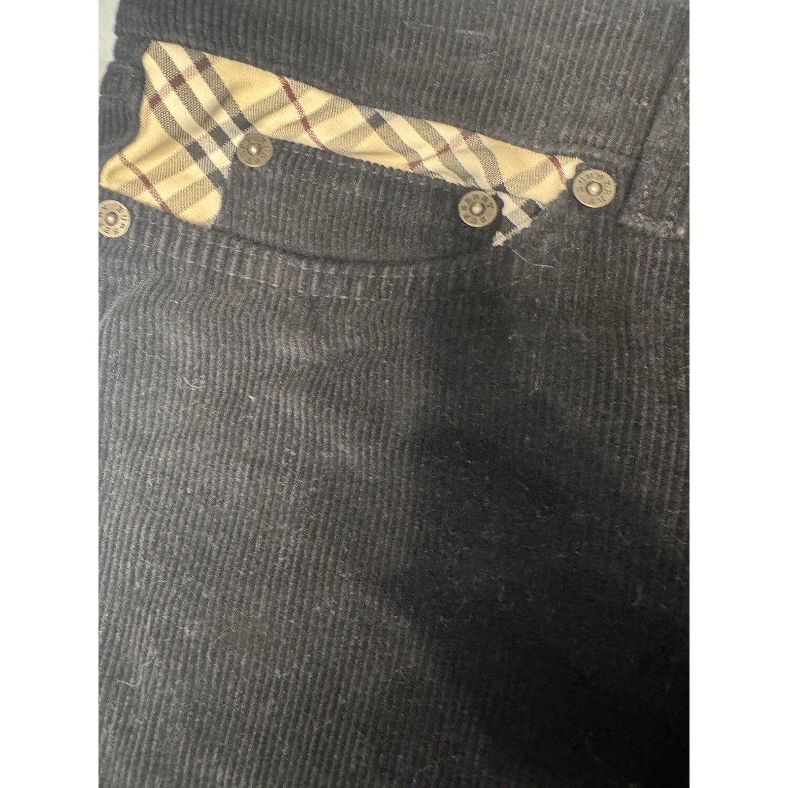 Burberry London Black Corduroy Pants Nova Check Trim Women’s US 6 Italy