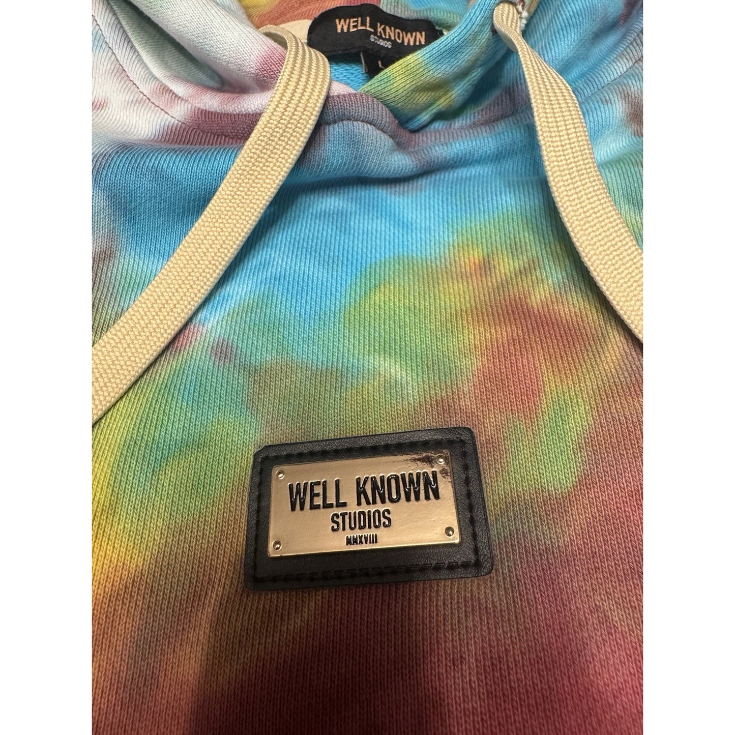 Well Known Studios Tie Dye Hoodie Sweatshirt Gold Logo Patch Size L Unisex