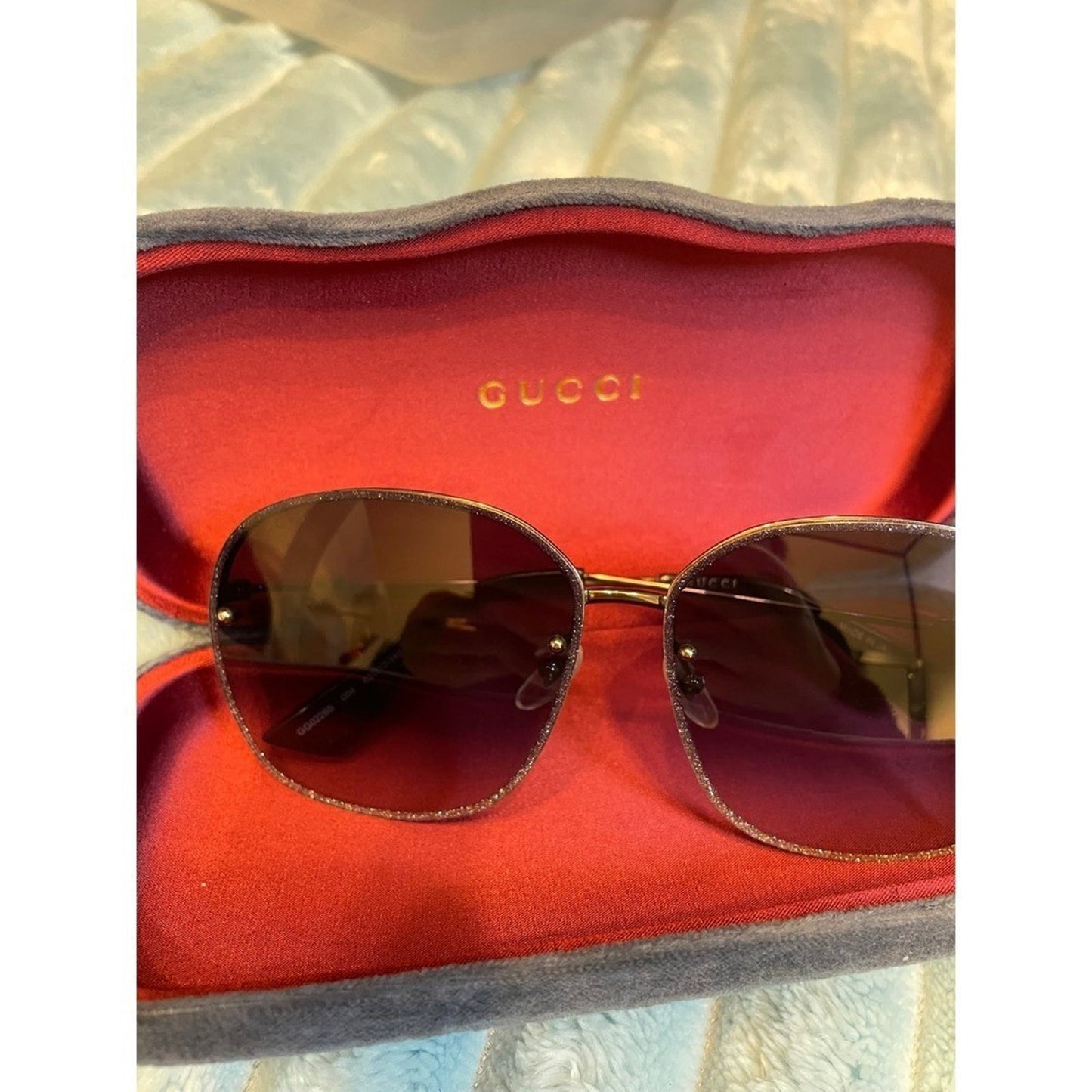 Gucci GG0023S 571612 531612 Gold Glitter Bee Sunglasses
