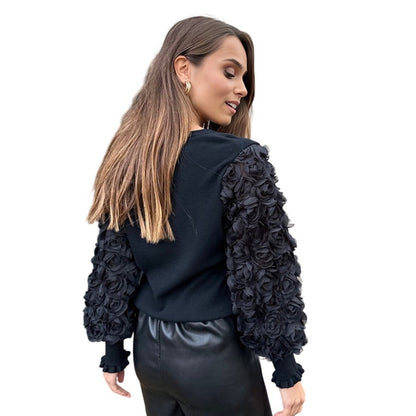 IDA SJÖSTEDT 291 Juliette Top Rose Embellished Balloon Sleeve Black EU 36 size S