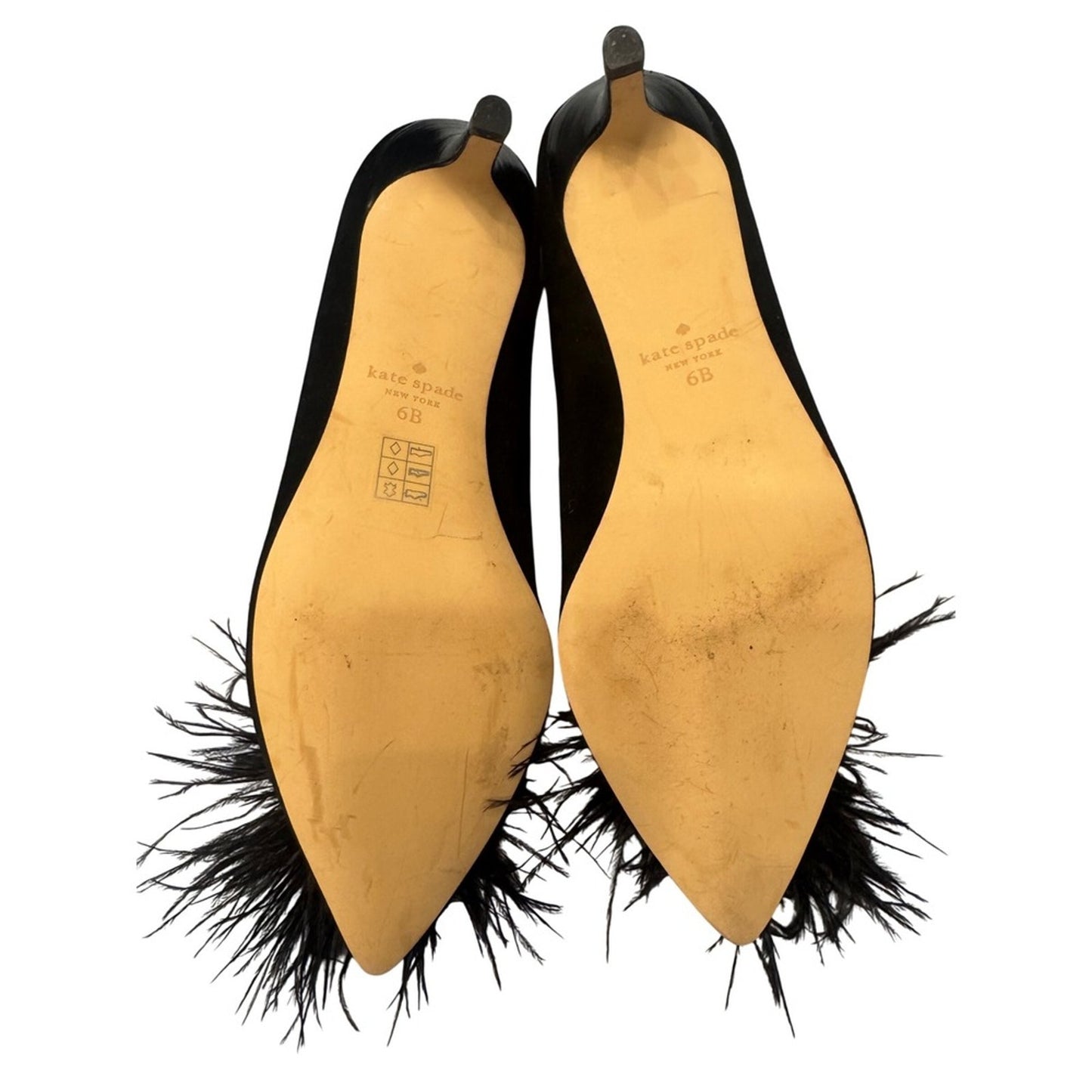 Kate Spade New York Black Suede Feather Pom Pointed Toe Heels Pumps size 6