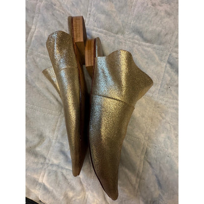 Free People Gold Metallic Ruffle Mules Shoes Women's Size 41 US 10/11 Rare
