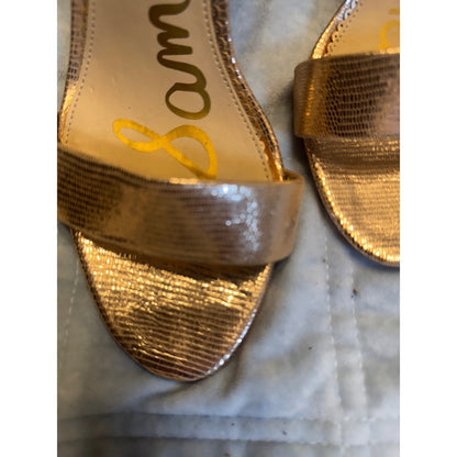 Sam Edelman Gold Metallic Ankle Strap Heels Women's Size 10.5 Block Heel Sandals