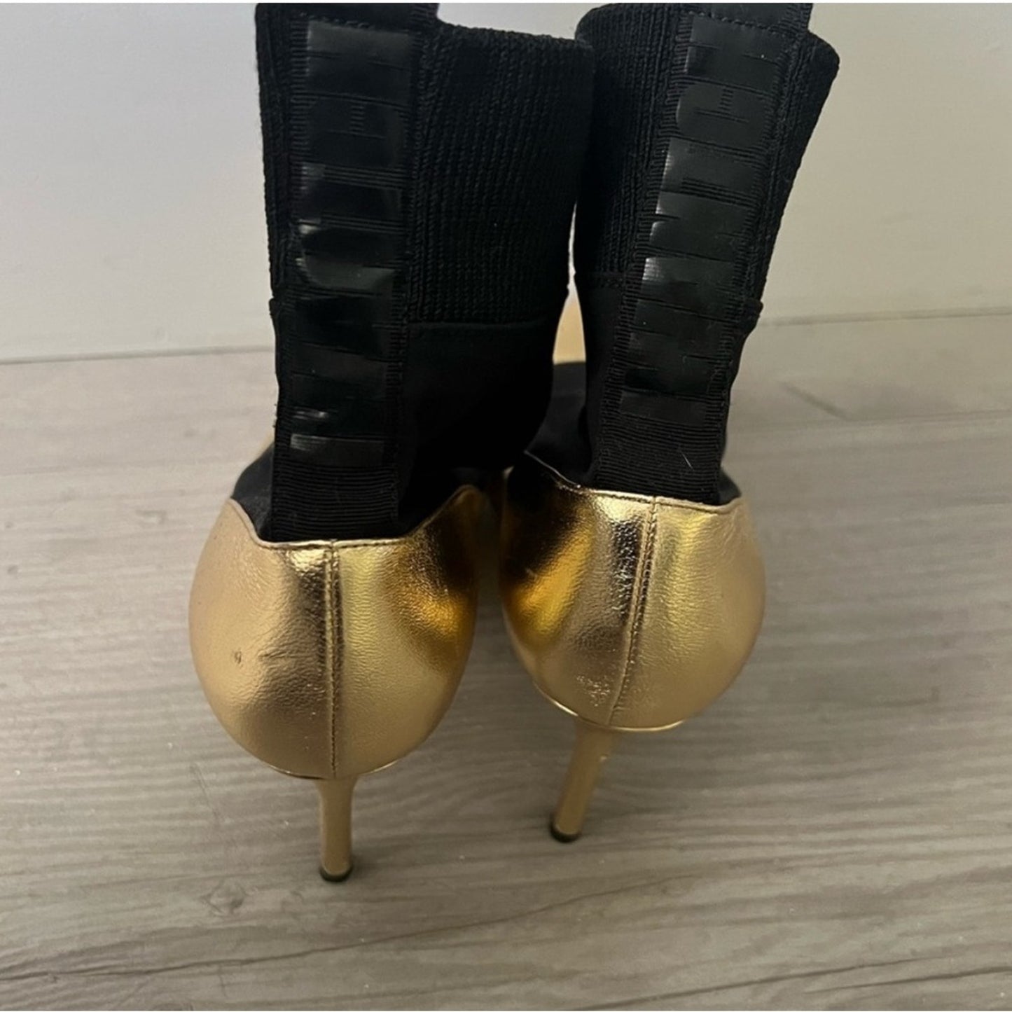Jimmy‎ Choo Black and Gold Stiletto Heeled Boots