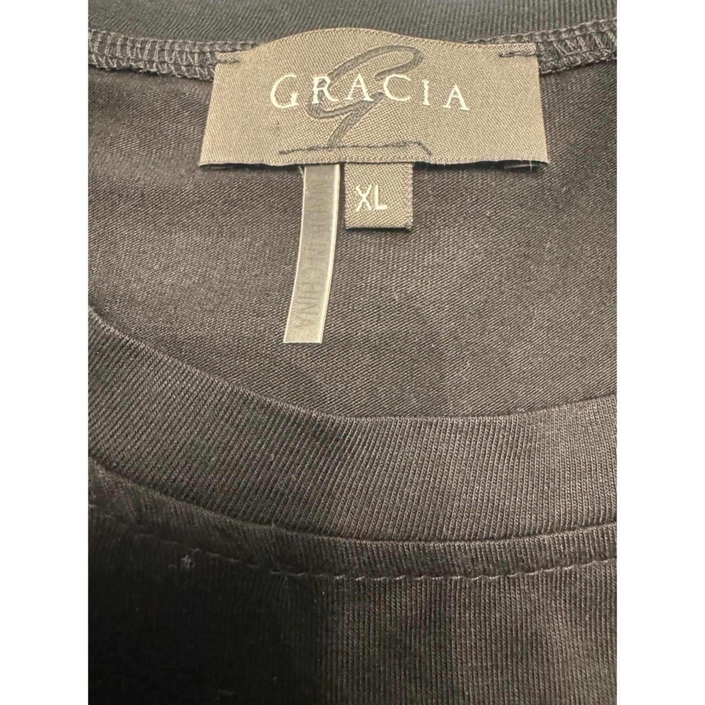 Gracia Black Faux Leather Ruffle Sleeve Top XL Statement Blouse Avant Garde