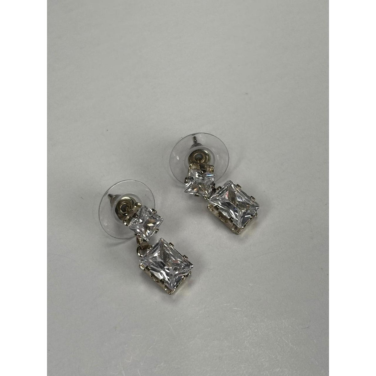 Gold-Tone Clear Faceted Gemstone Stud Earrings