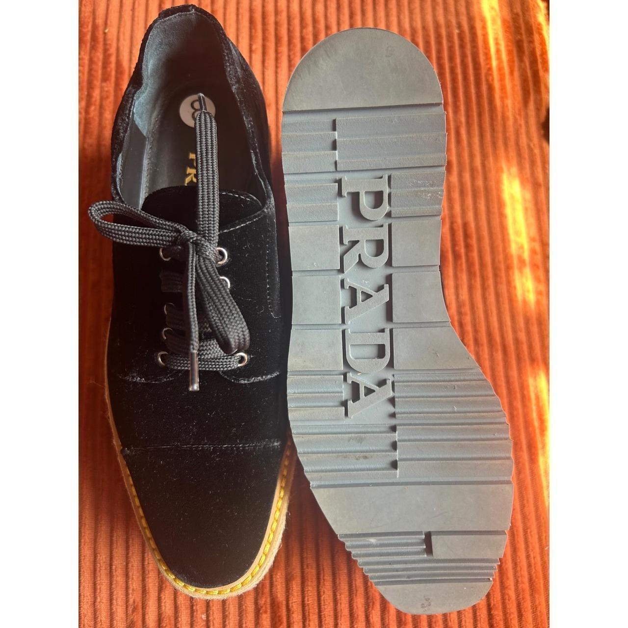 Prada Platform Oxfords Women's Size 8 Black Excellent Velvet Espadrille Trim