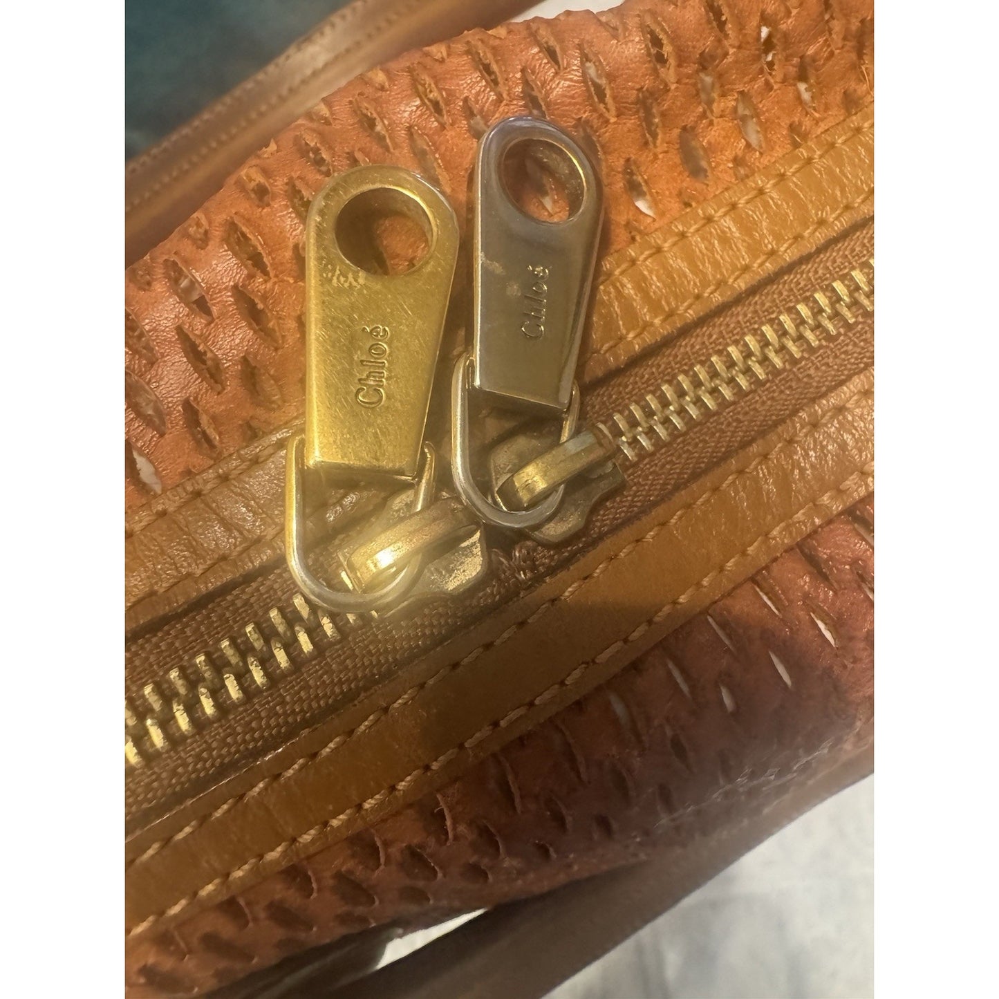 Chloé Brown Leather Perforated Satchel Tote Bag