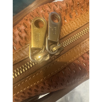 Chloé Brown Leather Perforated Satchel Tote Bag