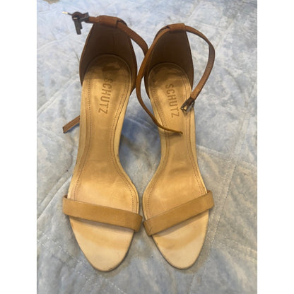 Schutz Womens Ankle Strap Heeled Sandals Heels Shoes Brown Size