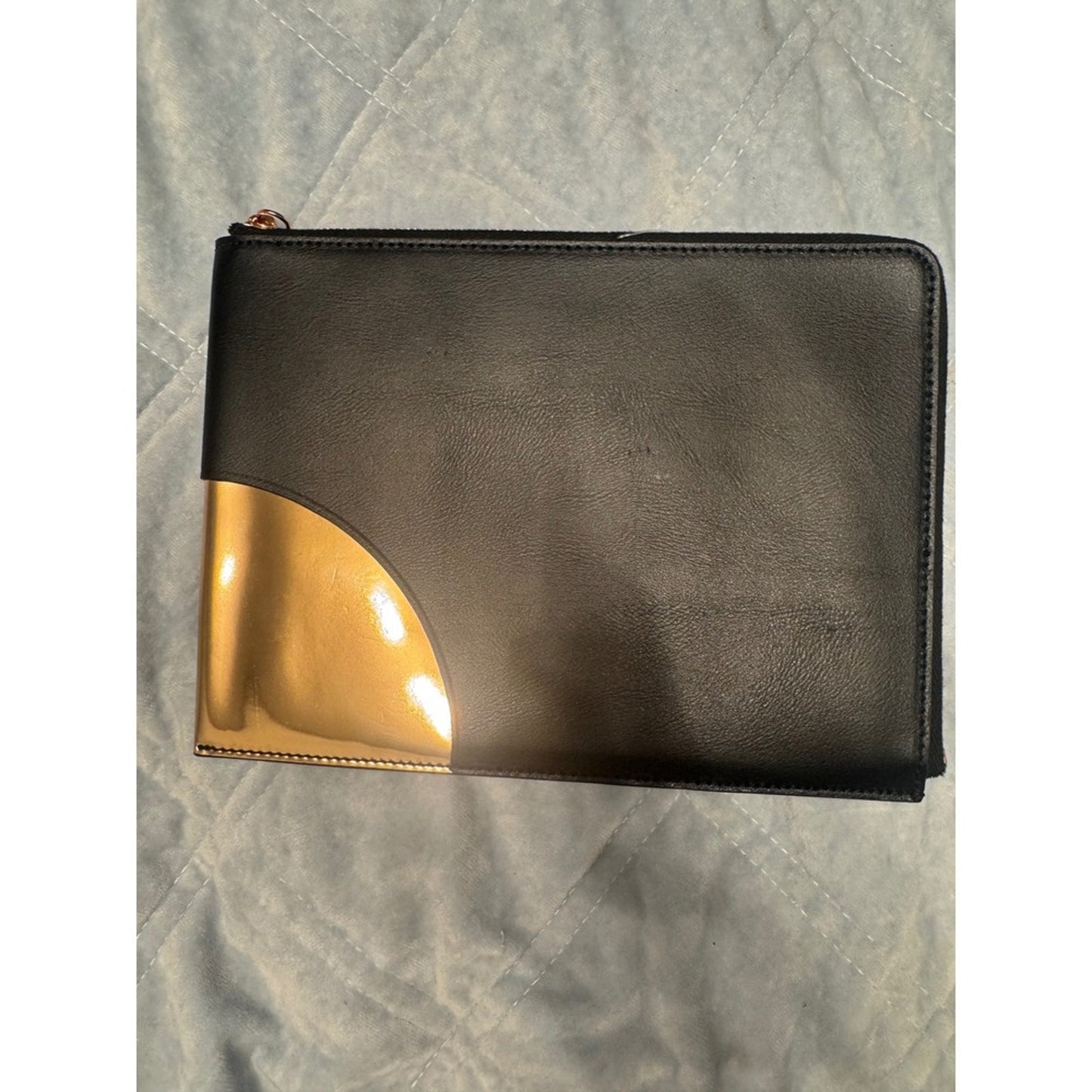 KENZO Clutch Black & Gold Leather Geometric Accents Evening Bag
