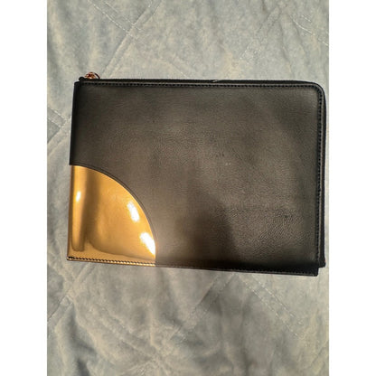 KENZO Clutch Black & Gold Leather Geometric Accents Evening Bag