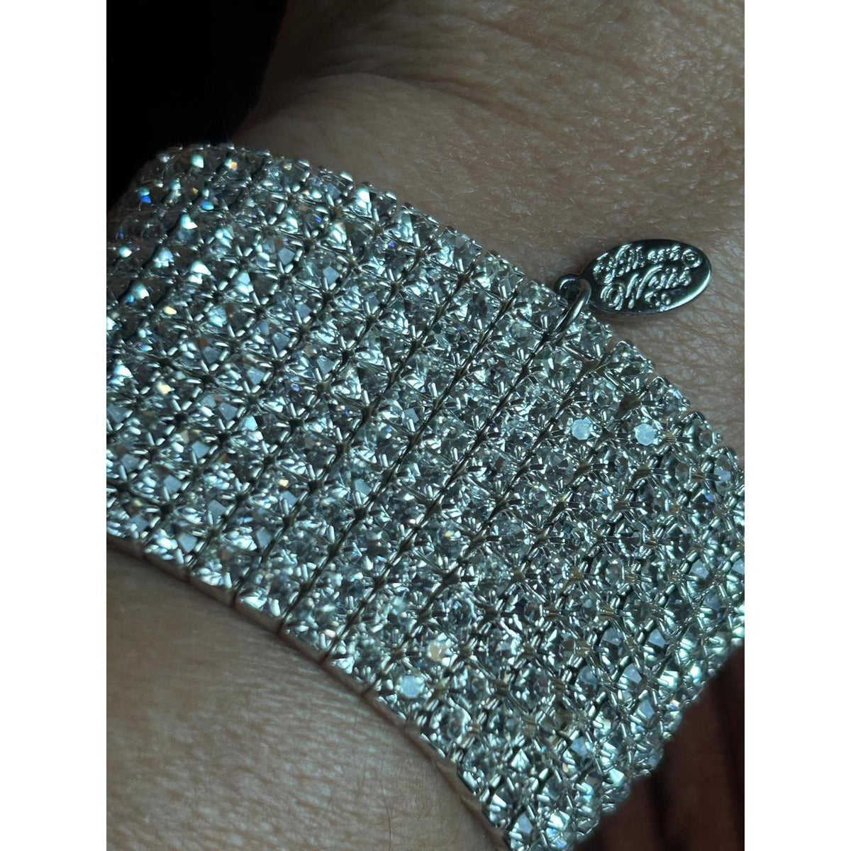 Weiss & Co Silver-Tone 9-Row Crystal Stretch Cuff Bracelet