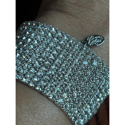 Weiss & Co Silver-Tone 9-Row Crystal Stretch Cuff Bracelet