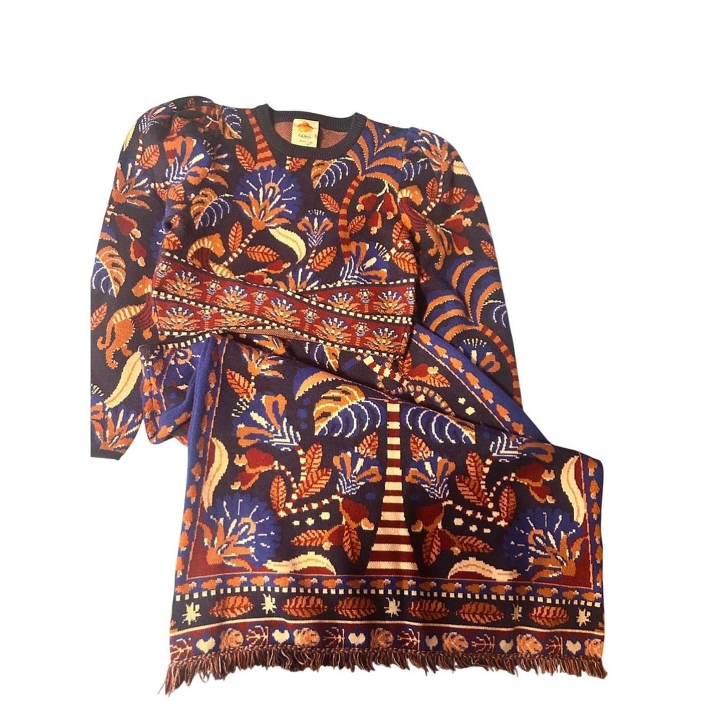 Farm Rio Tropical Print Cropped Sweater & Midi Skirt Set size L