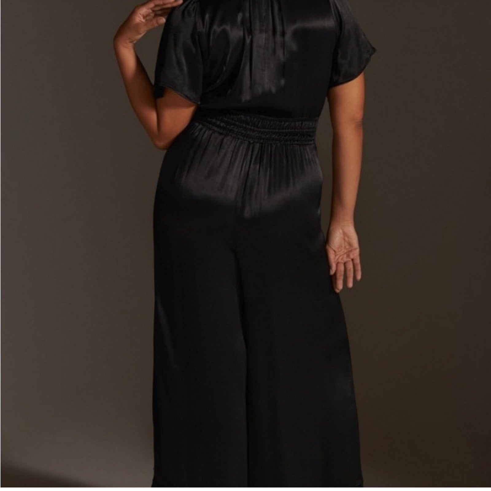 Anthropologie Somerset Satin Wide Leg Jumpsuit Black Size S