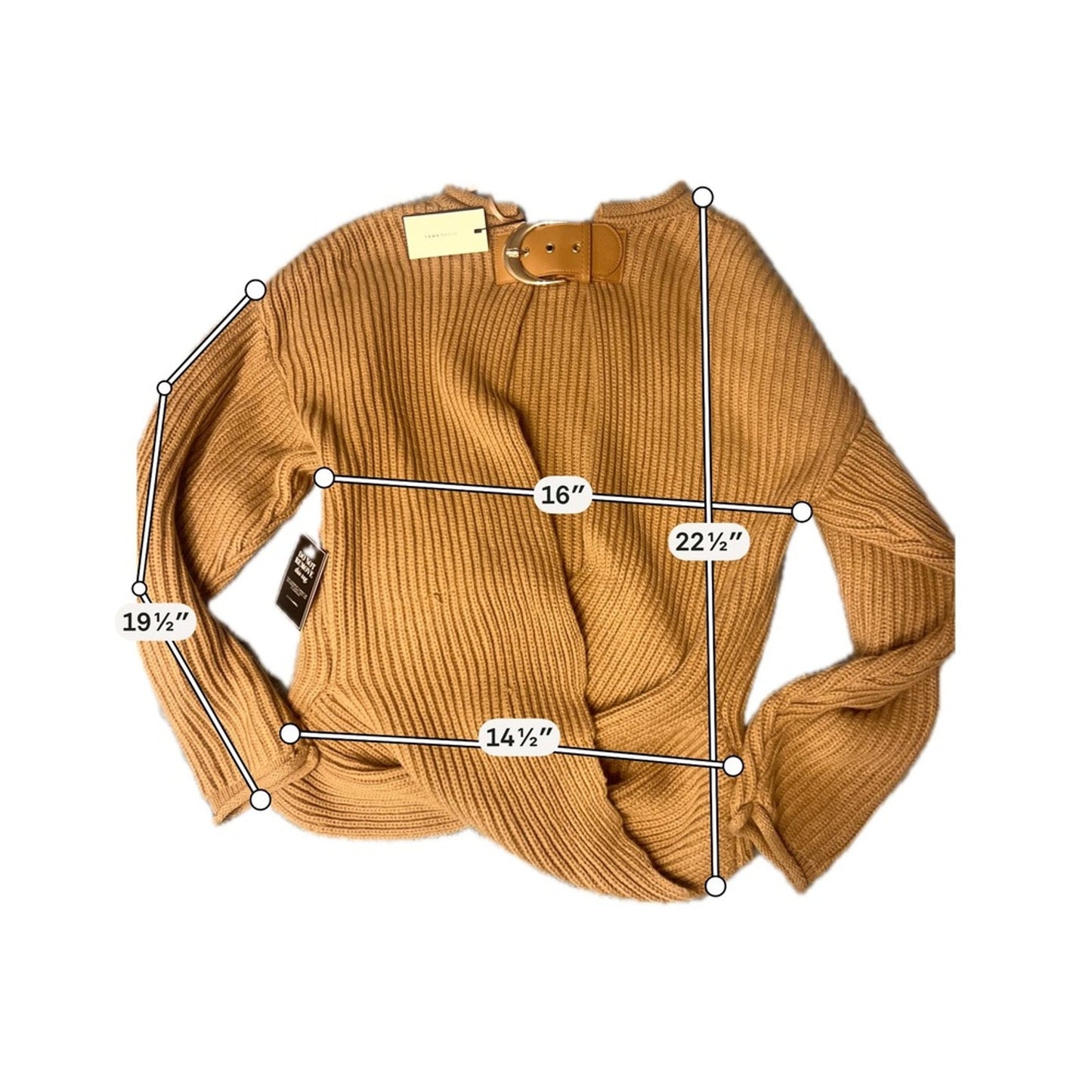 Tobi Wrap Front Ribbed Sweater Womens S Camel Tan NWT Buckle Back Detail