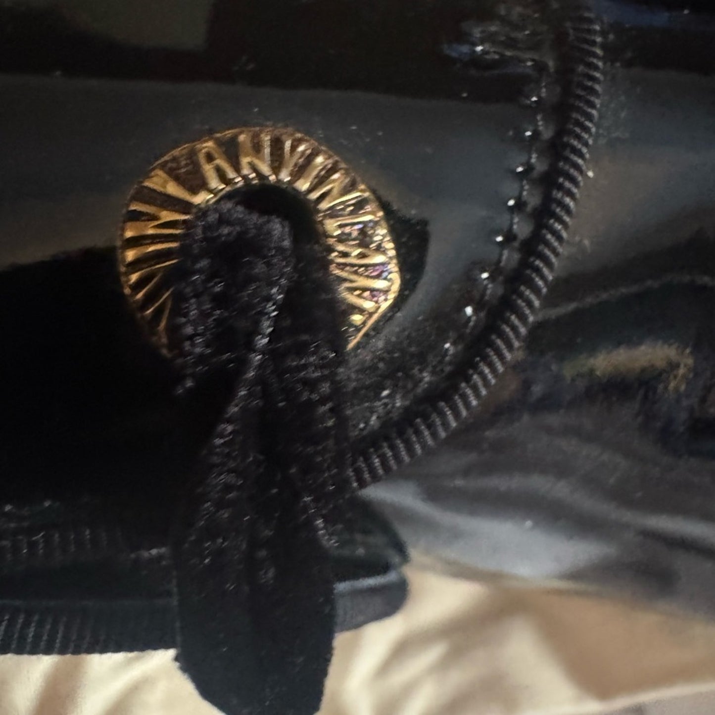 Lanvin Black Flats with Glossy Patent Leather Finish with‎ velvet laces 37.5