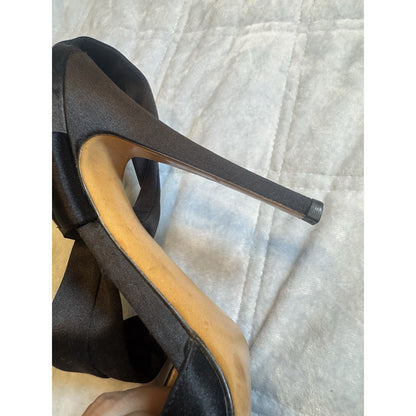 Casadei Black Satin Bow Pointed Toe Heels Made in Italy Size 6