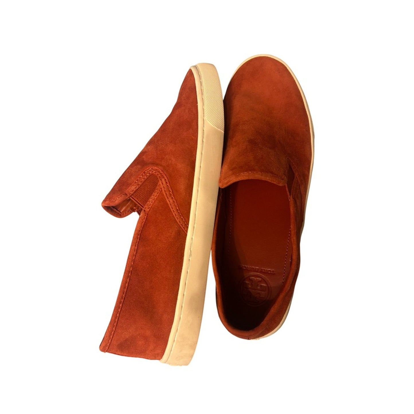 Tory Burch Suede Slip On Sneakers Womens 10.5 Burnt Orange LIKE NEW 46043