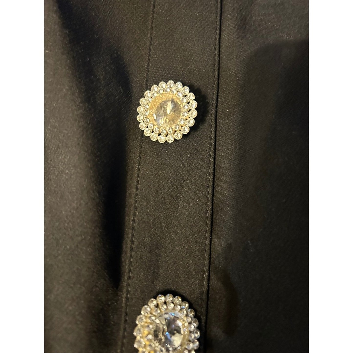 LAtiste Black Rhinestone Chain Embellished Button Front Dress