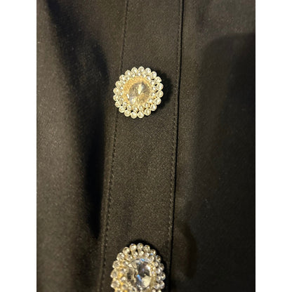 LAtiste Black Rhinestone Chain Embellished Button Front Dress
