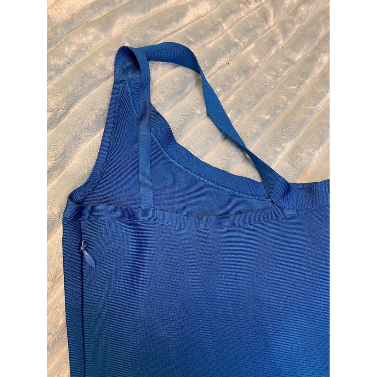 Bebe Blue One Shoulder Cut Out Bodycon Mini Dress XS Princess Blue