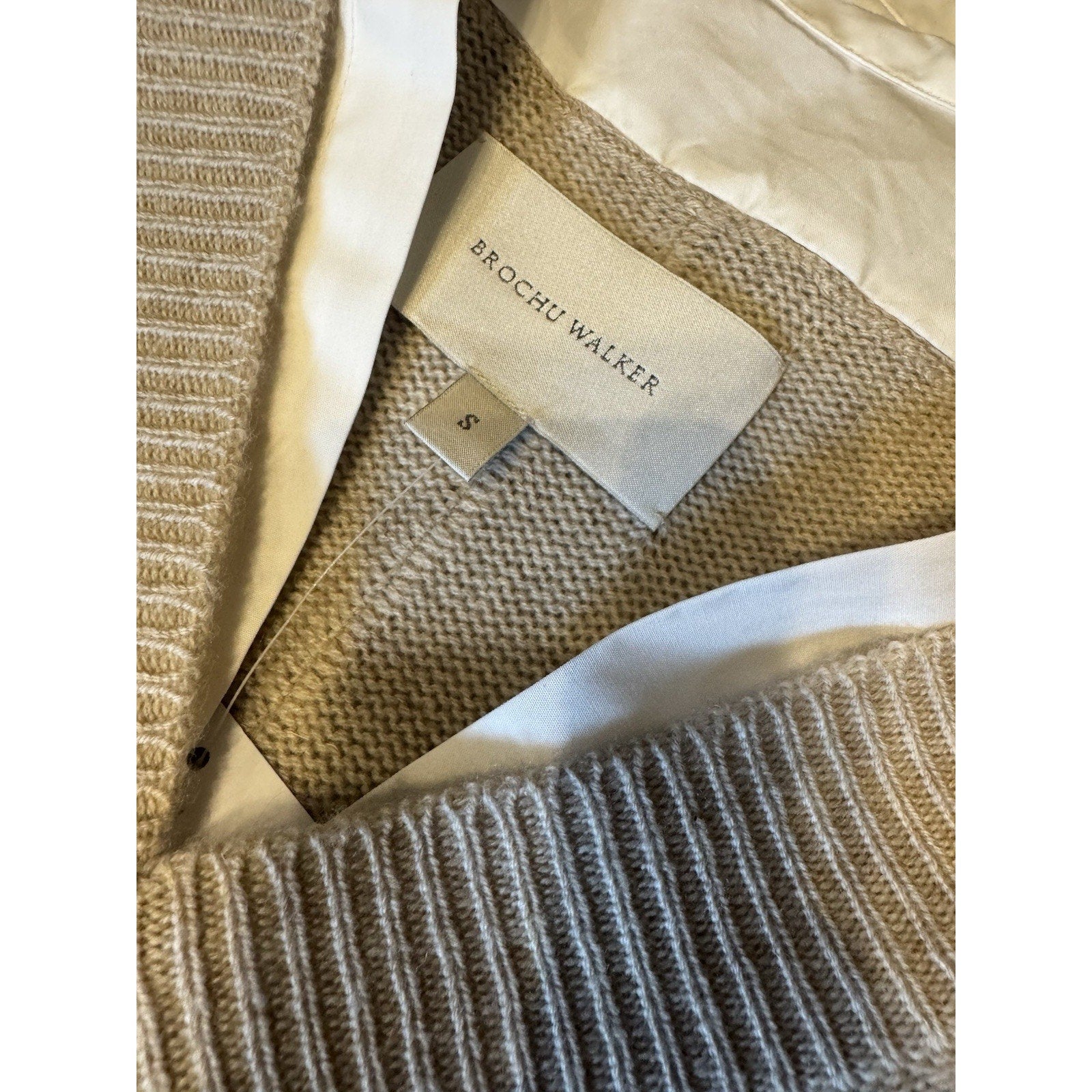 BROCHU WALKER Size M Camel White Wool Cashmere Knit Layered Pullover