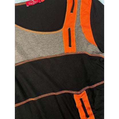 HEGLER Asymmetrical Paneled Long Sleeve Tunic Dress M Orange Gray Brown