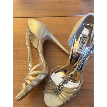 Badgley Mischka Gold Crystal T-Strap Stiletto Heels Womens 9.5 Formal Wedding
