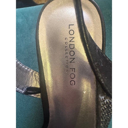 London Fog Collection Black Embellished Wedge Sandals Slingback Heels size 10
