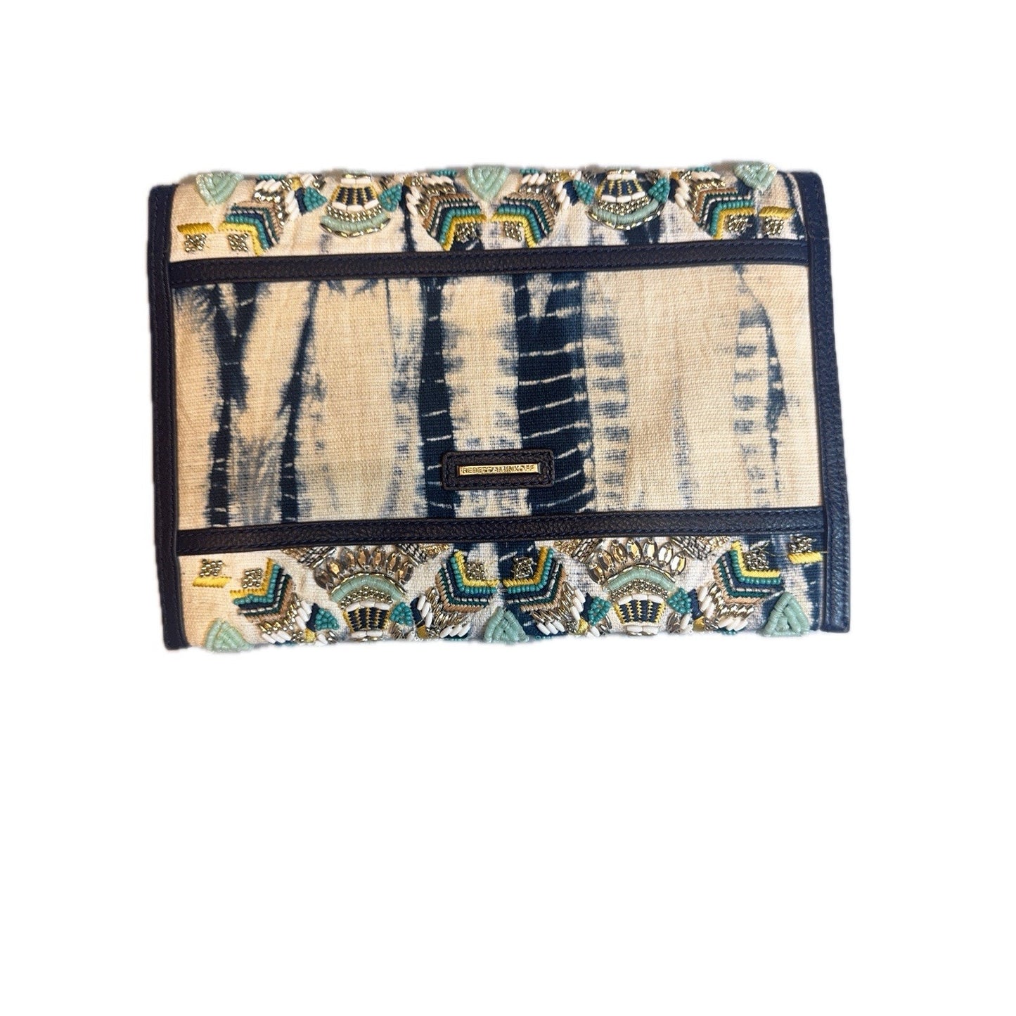 Rebecca Minkoff Beaded Embroidered Foldover Clutch Bag Boho Tie Dye 10