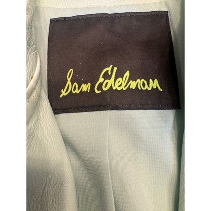 Sam Edelman Leather Vest Sleeveless Moto Biker Full Zip Pockets Pale Green Small