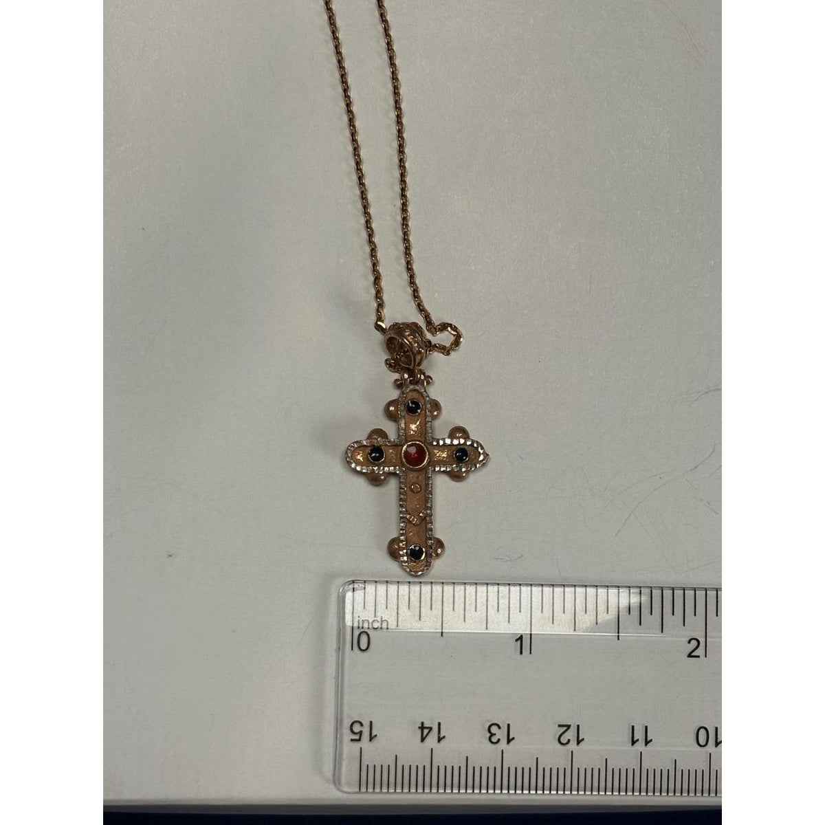 Gold-Tone Gemstone Cross Pendant Necklace