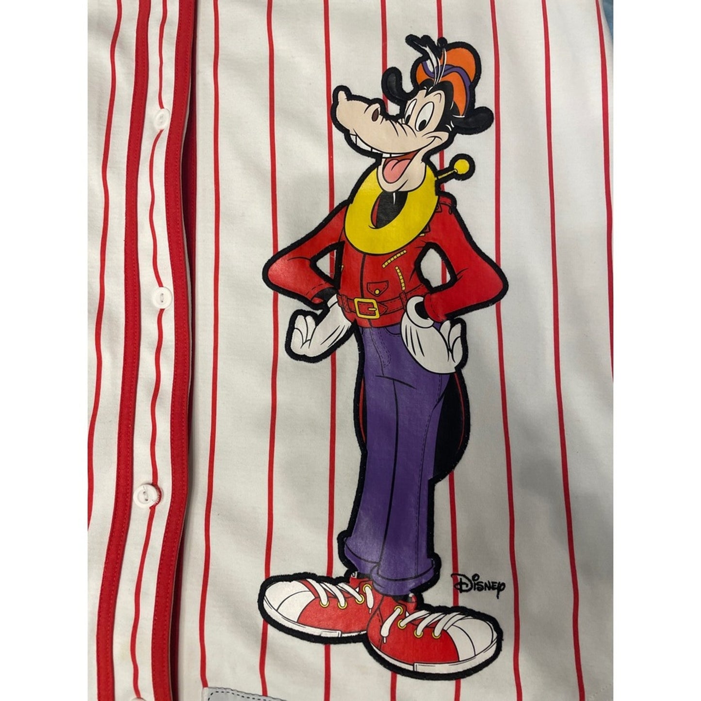 MOSCHINO H&M Disney Goofy Mickey Mouse Baseball Jersey Shirt Red White Striped