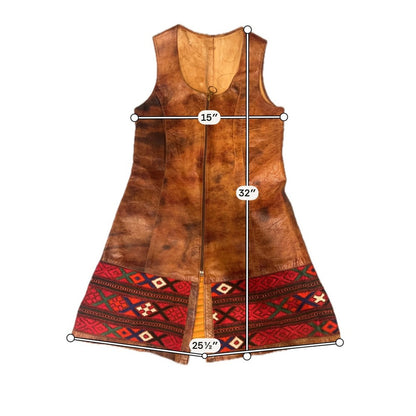 Vintage Leather Longline Vest Women S Brown Embroidered Boho Tribal Zip Good