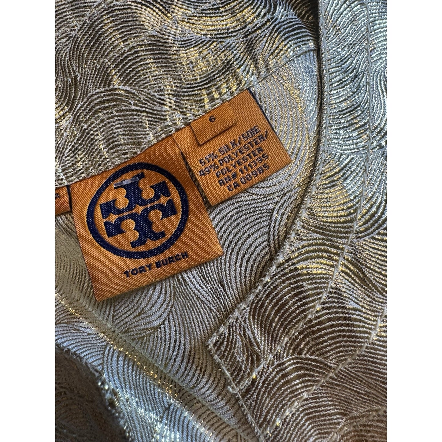 TORY BURCH gold silk blend sleeveless top size 6