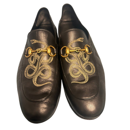 Gucci Kingsnake Horsebit Loafers Mens 8 Black Leather Jordaan  Good Embroidered